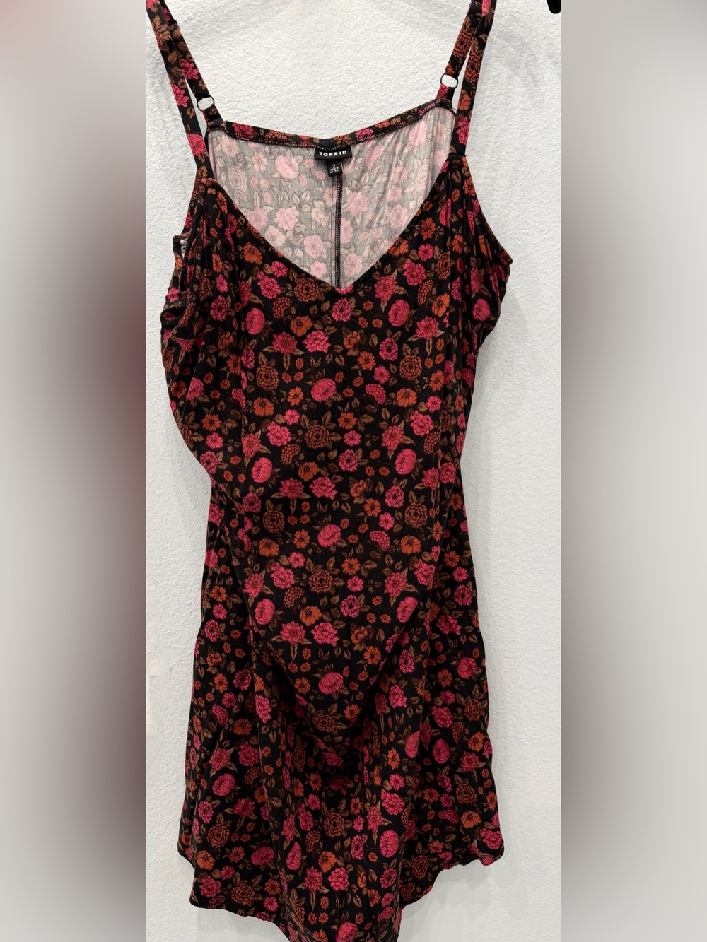 Torrid Black Pink Floral V-Neck Knit Slip Dress Plus Size 2X
